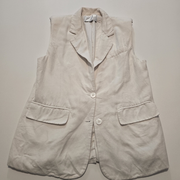 Endless Rose Linen Oversized Vest Blazer In White linen blend Vest Sleeveless - Picture 2 of 10